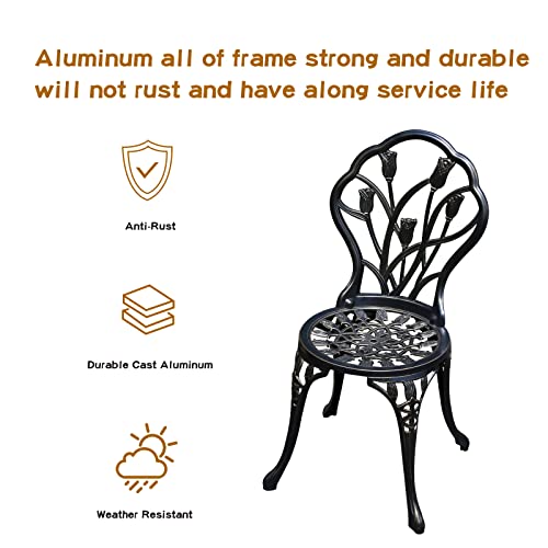 JARDIN DE CENTENNIAL Patio Bistro Set.Rust-Resistant Cast Aluminum Bistro Table Set with Umbrella Hole for Backyard (Rose Copper)
