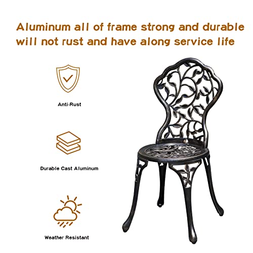JARDIN DE CENTENNIAL Patio Bistro Set.Rust-Resistant Cast Aluminum Bistro Table Set with Umbrella Hole for Backyard (Rose Copper)
