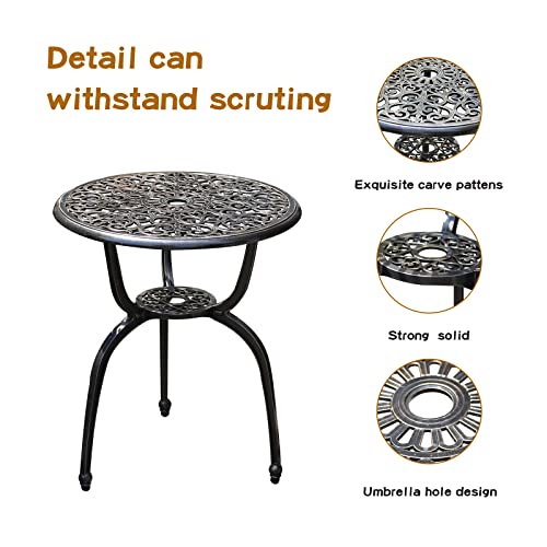 JARDIN DE CENTENNIAL Patio Bistro Set.Rust-Resistant Cast Aluminum Bistro Table Set with Umbrella Hole for Backyard (Rose Copper)