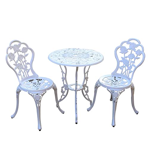 JARDIN DE CENTENNIAL Patio Bistro Set.Rust-Resistant Cast Aluminum Bistro Table Set with Umbrella Hole for Backyard (Rose Copper)