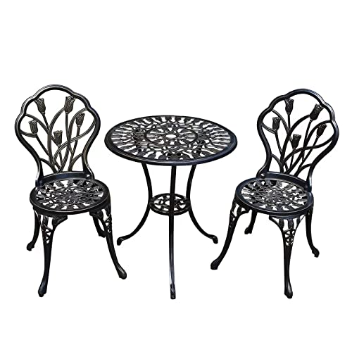 JARDIN DE CENTENNIAL Patio Bistro Set.Rust-Resistant Cast Aluminum Bistro Table Set with Umbrella Hole for Backyard (Rose Copper)