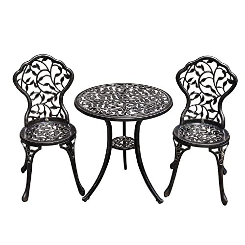 JARDIN DE CENTENNIAL Patio Bistro Set.Rust-Resistant Cast Aluminum Bistro Table Set with Umbrella Hole for Backyard (Rose Copper)