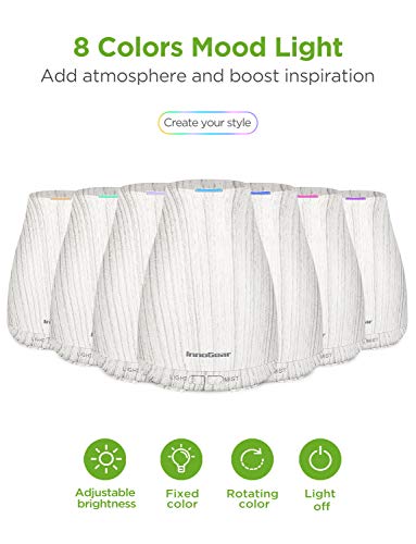 InnoGear Essential Oil Diffuser with Oils, 100ml Aromatherapy Diffuser with 6 Essential Oils Set, Aroma Cool Mist Humidifier Gift Set, Dark Wood Grain