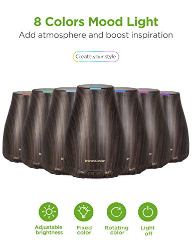 InnoGear Essential Oil Diffuser with Oils, 100ml Aromatherapy Diffuser with 6 Essential Oils Set, Aroma Cool Mist Humidifier Gift Set, Dark Wood Grain