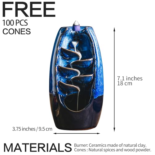 INONE Ceramic Incense Burner with 120 Cones, Waterfall Backflow Incense Holder, Aromatherapy Ornament, Zen Decor, Home Decor, Room Decor (Black)