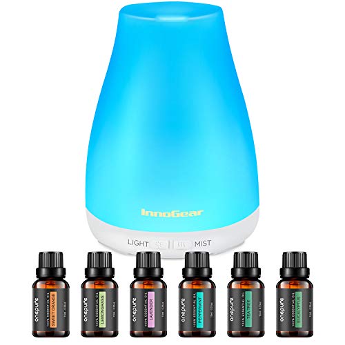 InnoGear Essential Oil Diffuser with Oils, 100ml Aromatherapy Diffuser with 6 Essential Oils Set, Aroma Cool Mist Humidifier Gift Set, Dark Wood Grain