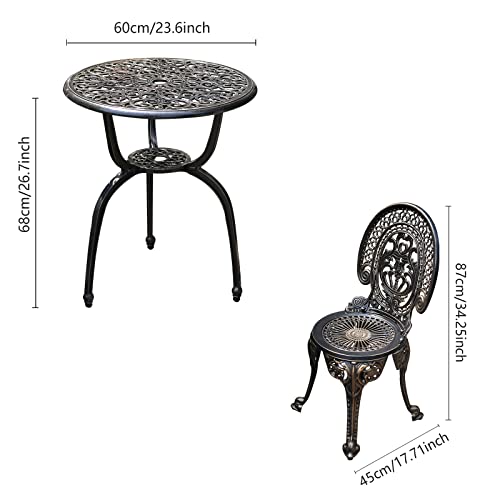 JARDIN DE CENTENNIAL Patio Bistro Set.Rust-Resistant Cast Aluminum Bistro Table Set with Umbrella Hole for Backyard (Rose Copper)