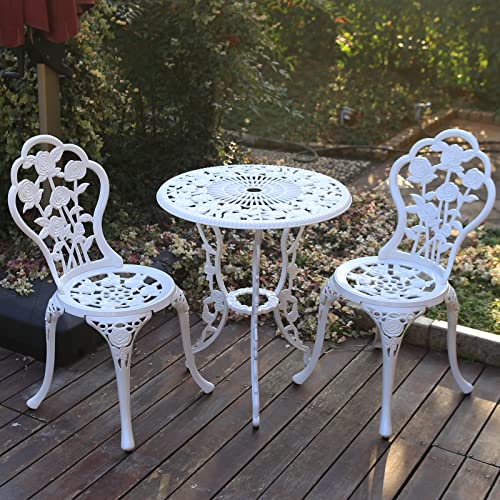 JARDIN DE CENTENNIAL Patio Bistro Set.Rust-Resistant Cast Aluminum Bistro Table Set with Umbrella Hole for Backyard (Rose Copper)