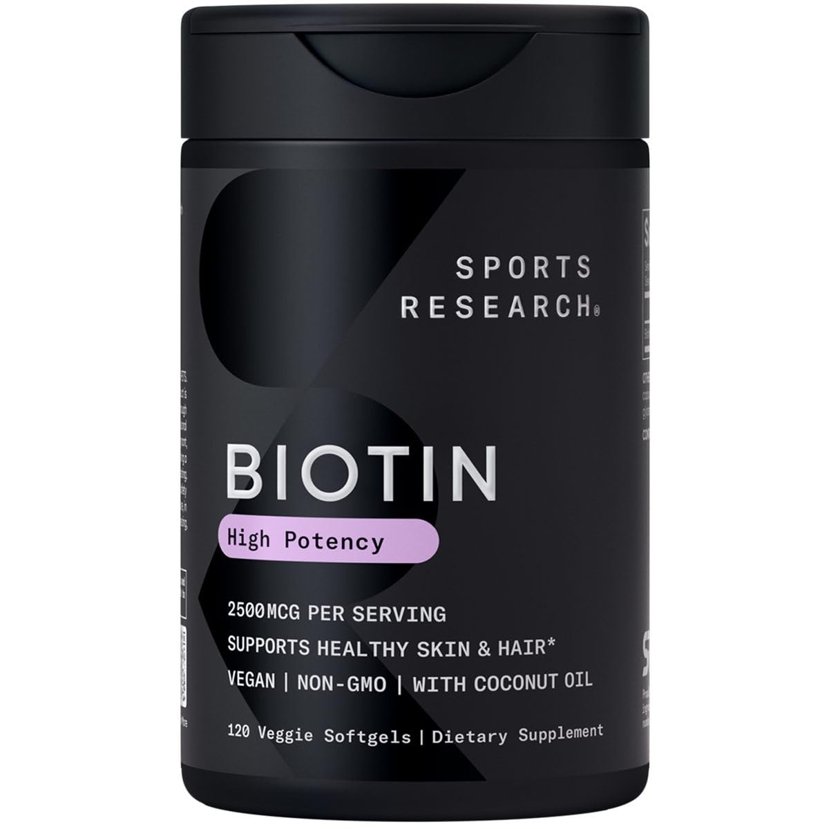Sports Research® Biotin 10,000mcg with Organic Coconut Oil - Biotin (Vitamin B7) for Healthy Skin and Hair Support* - for Women and Men - Vegan, Non-GMO, Gluten & Soy-Free - 30 Veggie Softgels