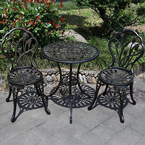 JARDIN DE CENTENNIAL Patio Bistro Set.Rust-Resistant Cast Aluminum Bistro Table Set with Umbrella Hole for Backyard (Rose Copper)