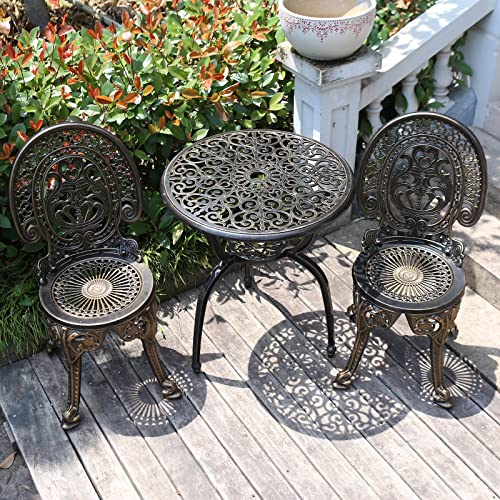 JARDIN DE CENTENNIAL Patio Bistro Set.Rust-Resistant Cast Aluminum Bistro Table Set with Umbrella Hole for Backyard (Rose Copper)