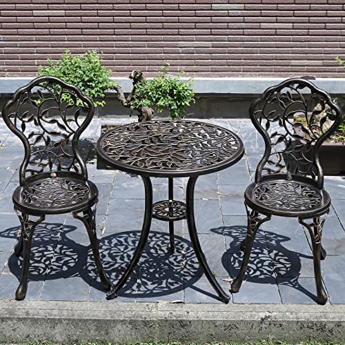 JARDIN DE CENTENNIAL Patio Bistro Set.Rust-Resistant Cast Aluminum Bistro Table Set with Umbrella Hole for Backyard (Rose Copper)