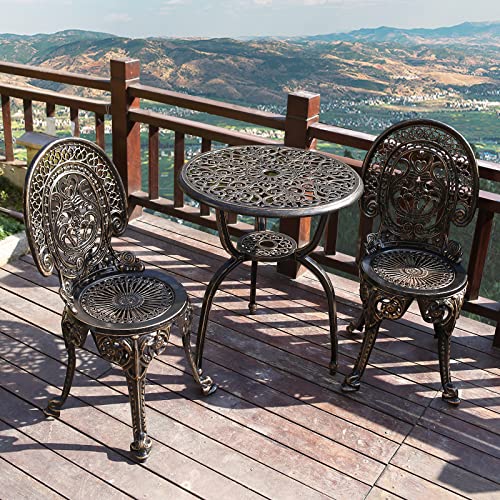 JARDIN DE CENTENNIAL Patio Bistro Set.Rust-Resistant Cast Aluminum Bistro Table Set with Umbrella Hole for Backyard (Rose Copper)
