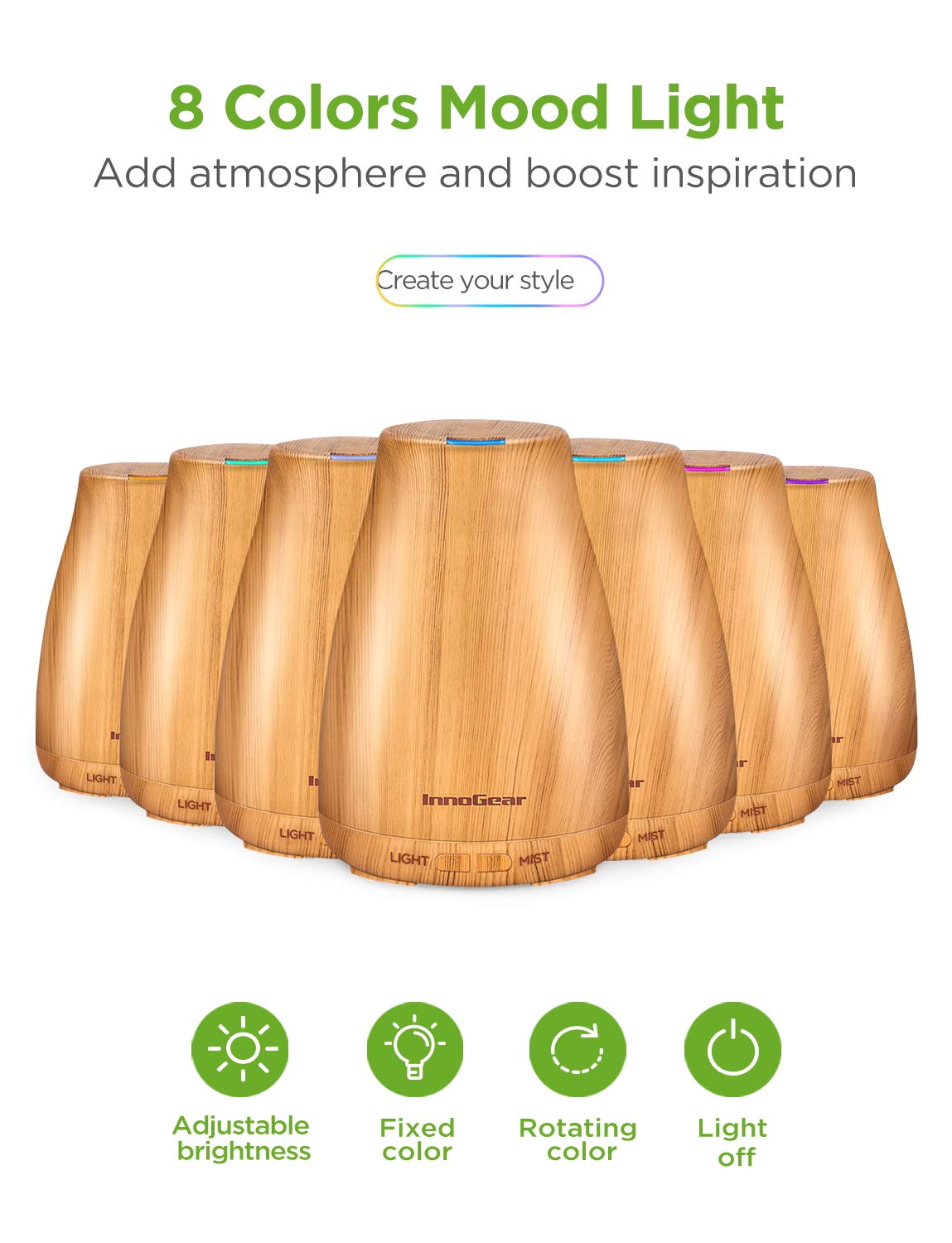 InnoGear Essential Oil Diffuser with Oils, 100ml Aromatherapy Diffuser with 6 Essential Oils Set, Aroma Cool Mist Humidifier Gift Set, Dark Wood Grain
