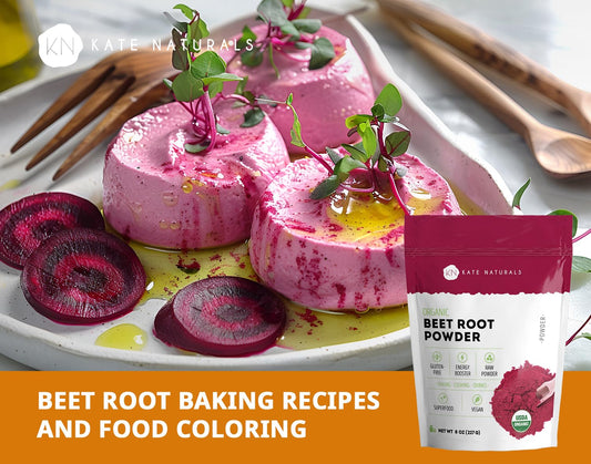 Kate Naturals Organic Beet Root Powder for Smoothies, Baking & Juice. Raw Beetroot Superfood & Natural Red Food Coloring (8oz, Non-GMO, Earthy Flavor)