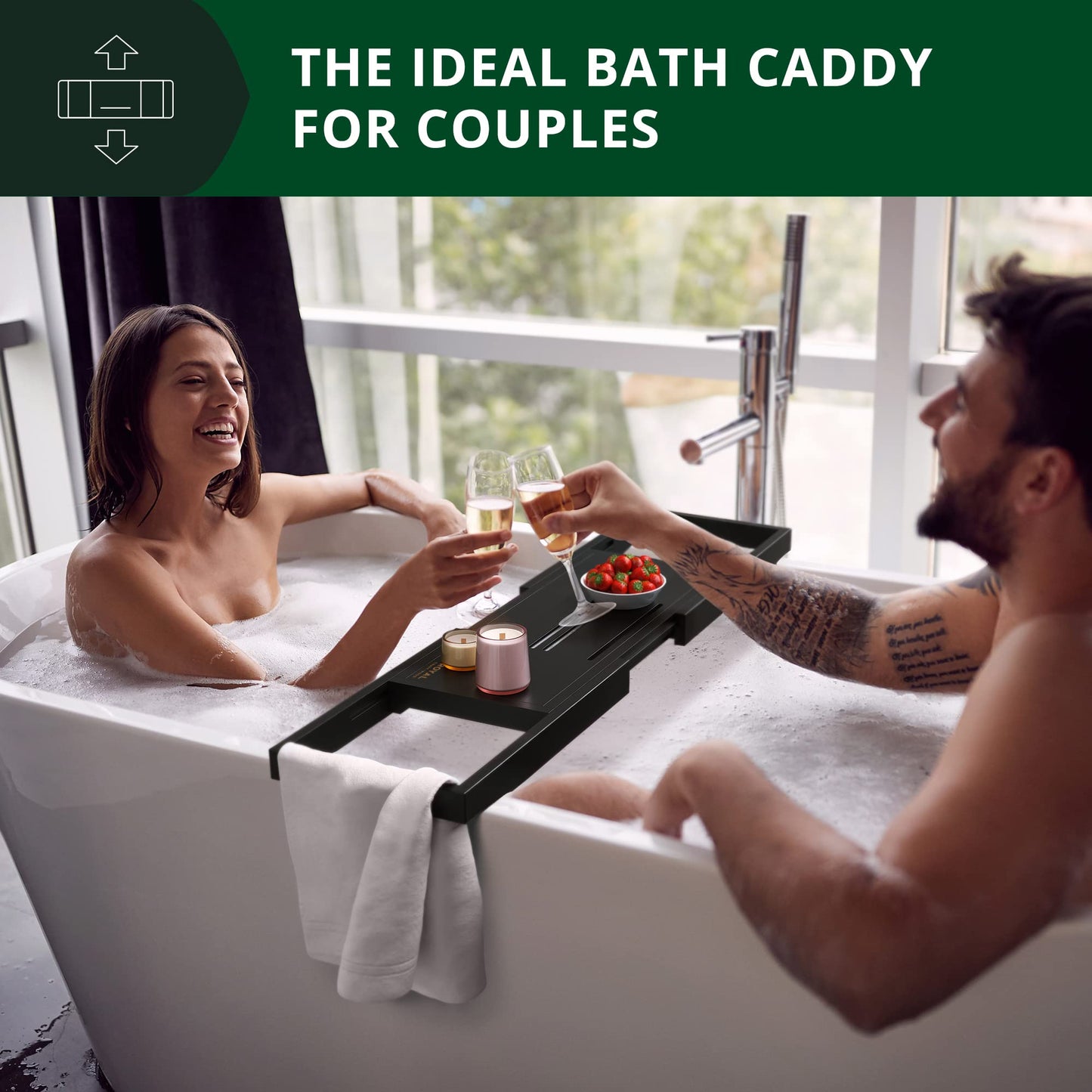 ROYAL CRAFT WOOD Premium Foldable Bathtub Tray - Wood Bath Tray for Tub, Bamboo Shelf, Expandable Bath Table Trays, Bathtub & Bathroom Accessories for New Home & Mothers Day & Birthday Gifts for Mom