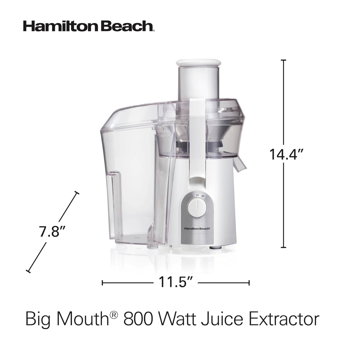 Hamilton Beach Juicer Machine, Big Mouth Large 3” Feed Chute for Whole Fruits and Vegetables, Easy to Clean, Centrifugal Extractor, BPA Free, 800W Motor, Black