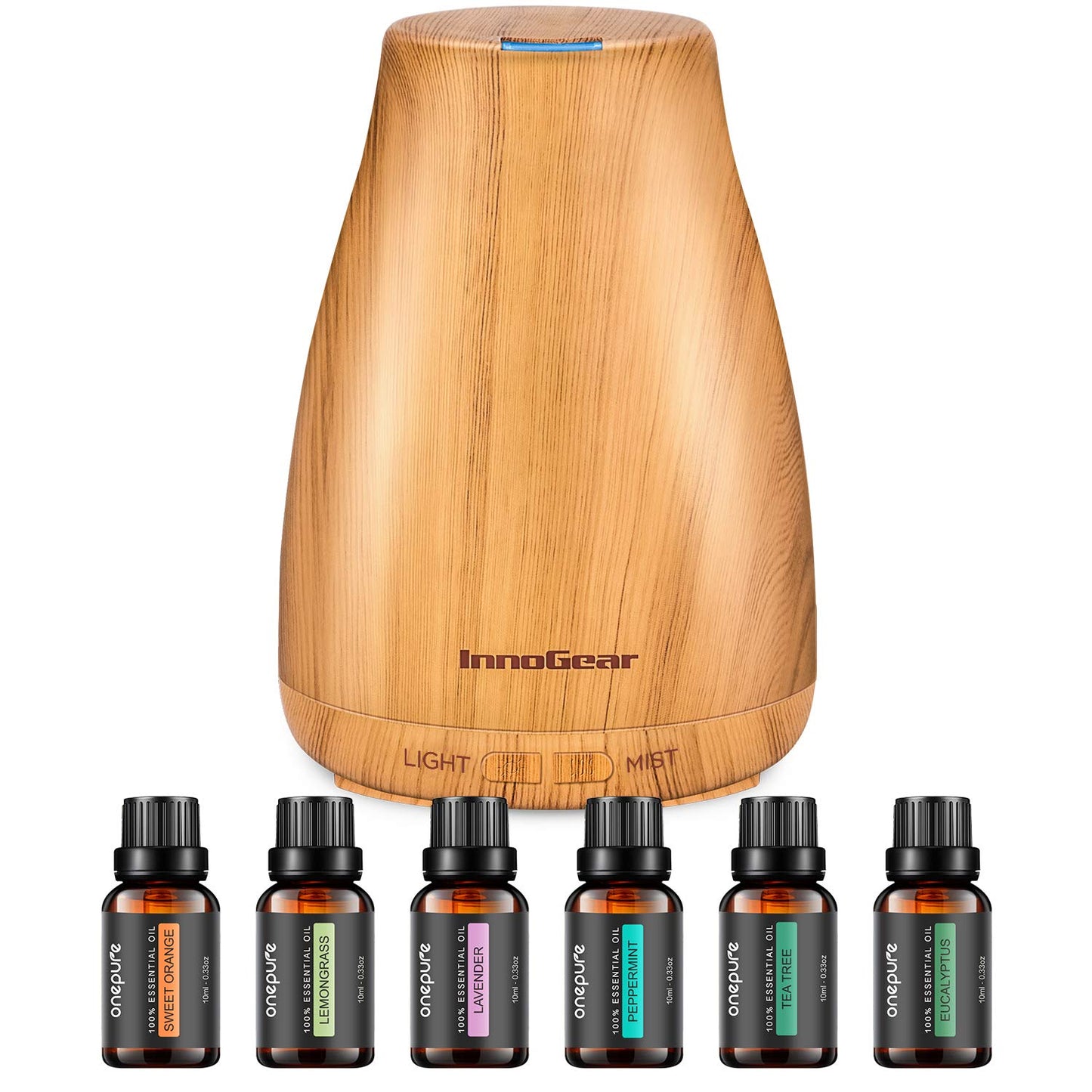 InnoGear Essential Oil Diffuser with Oils, 100ml Aromatherapy Diffuser with 6 Essential Oils Set, Aroma Cool Mist Humidifier Gift Set, Dark Wood Grain