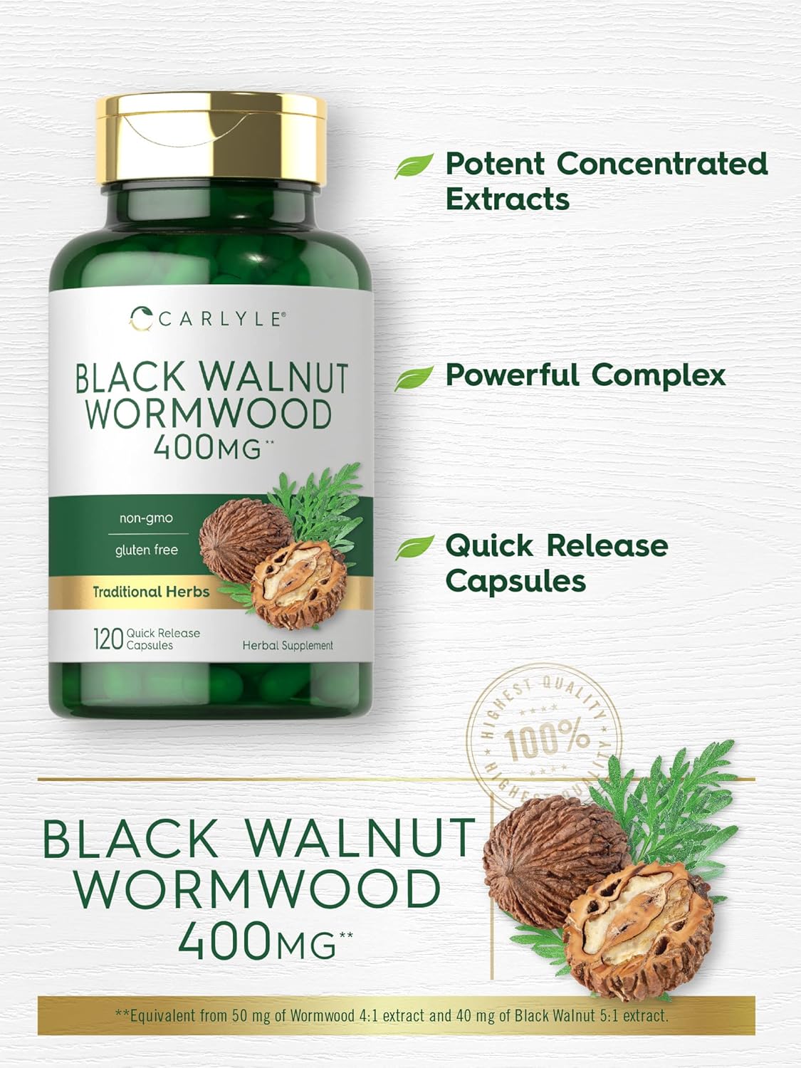 Carlyle Black Walnut Wormwood | 120 Capsules | Herbal Complex | Non-GMO, Gluten Free