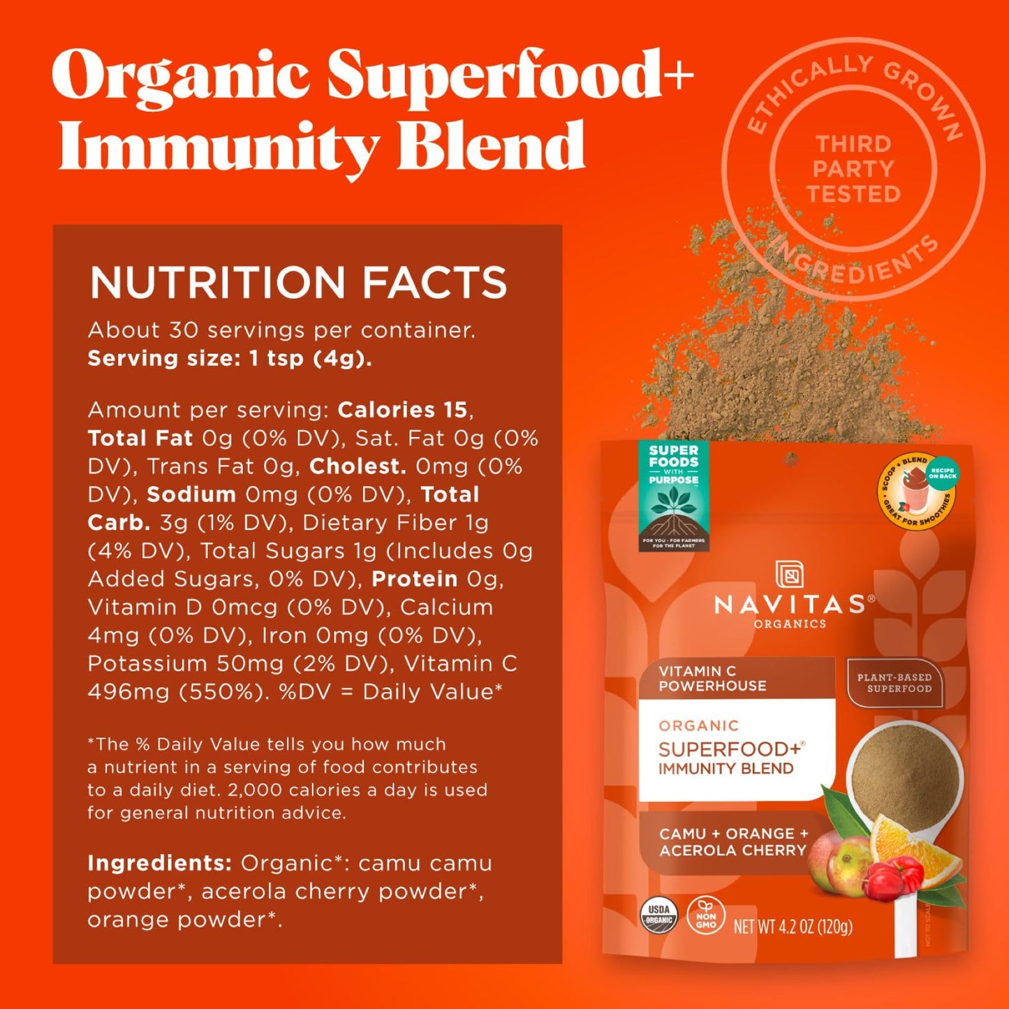 Navitas Organics Superfood+ Adaptogen Blend for Stress Support (Maca + Reishi + Ashwagandha), 6.3oz Bag, 30 Servings — Organic, Non-GMO, Vegan, Gluten-Free, Keto & Paleo.