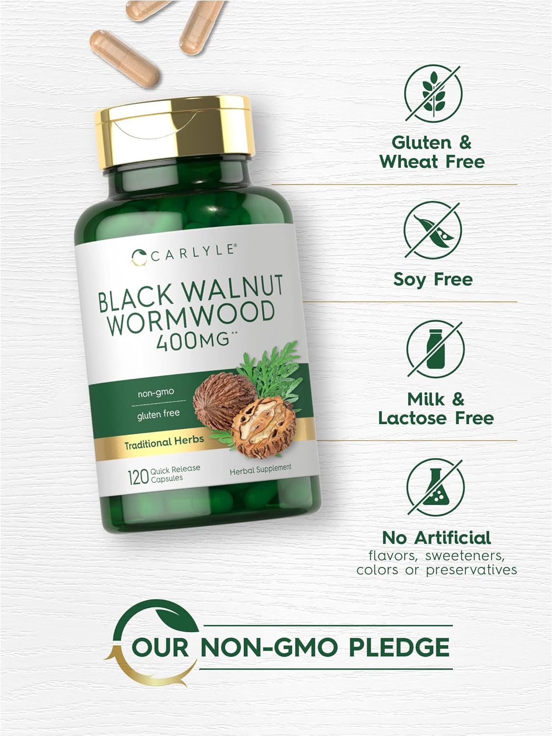 Carlyle Black Walnut Wormwood | 120 Capsules | Herbal Complex | Non-GMO, Gluten Free