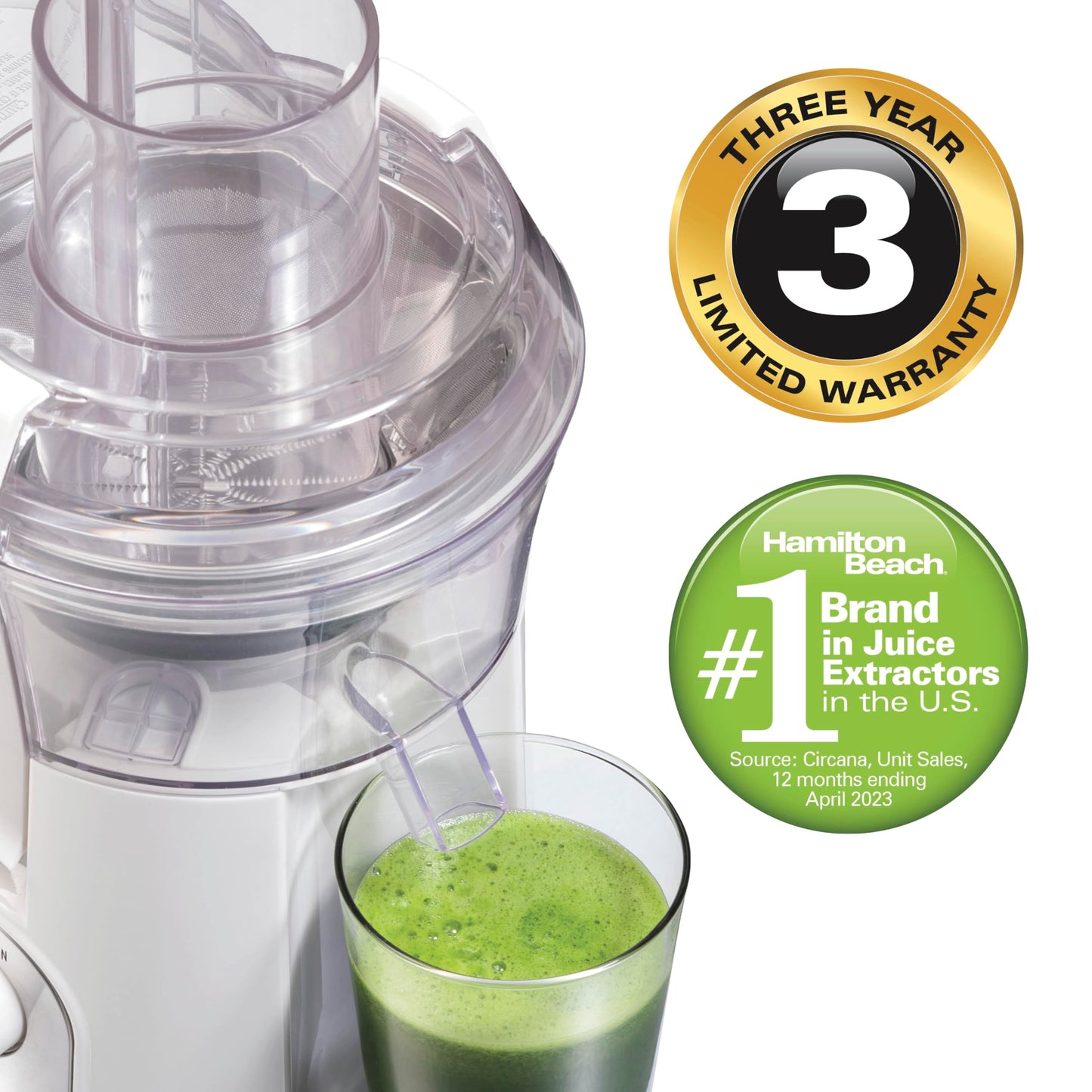 Hamilton Beach Juicer Machine, Big Mouth Large 3” Feed Chute for Whole Fruits and Vegetables, Easy to Clean, Centrifugal Extractor, BPA Free, 800W Motor, Black