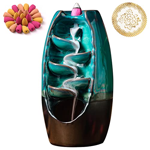 INONE Ceramic Incense Burner with 120 Cones, Waterfall Backflow Incense Holder, Aromatherapy Ornament, Zen Decor, Home Decor, Room Decor (Black)