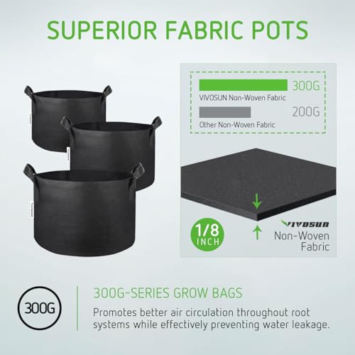 VIVOSUN 5-Pack 5 Gallon Grow Bags Heavy Duty 300G Thickened Nonwoven Plant Fabric Pots with Handles