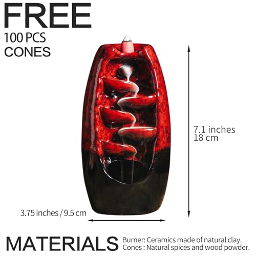 INONE Ceramic Incense Burner with 120 Cones, Waterfall Backflow Incense Holder, Aromatherapy Ornament, Zen Decor, Home Decor, Room Decor (Black)