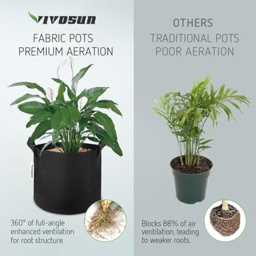 VIVOSUN 5-Pack 5 Gallon Grow Bags Heavy Duty 300G Thickened Nonwoven Plant Fabric Pots with Handles