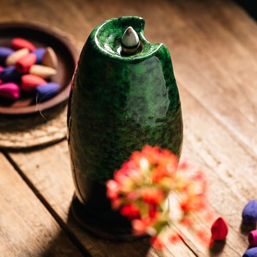 INONE Ceramic Incense Burner with 120 Cones, Waterfall Backflow Incense Holder, Aromatherapy Ornament, Zen Decor, Home Decor, Room Decor (Black)