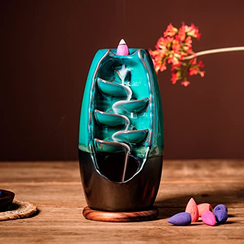 INONE Ceramic Incense Burner with 120 Cones, Waterfall Backflow Incense Holder, Aromatherapy Ornament, Zen Decor, Home Decor, Room Decor (Black)