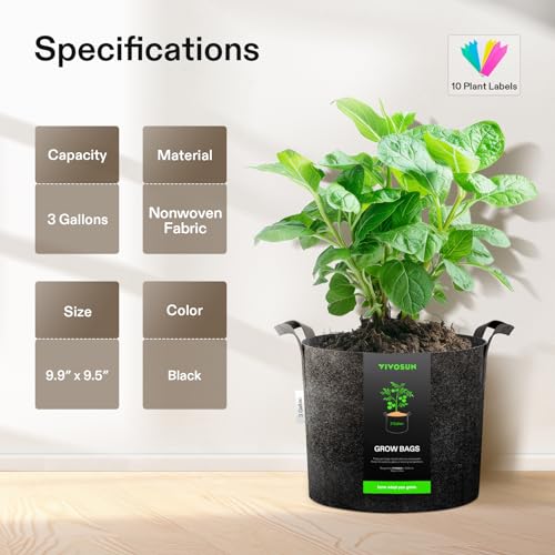 VIVOSUN 5-Pack 5 Gallon Grow Bags Heavy Duty 300G Thickened Nonwoven Plant Fabric Pots with Handles
