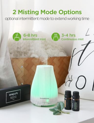 InnoGear Essential Oil Diffuser with Oils, 100ml Aromatherapy Diffuser with 6 Essential Oils Set, Aroma Cool Mist Humidifier Gift Set, Dark Wood Grain