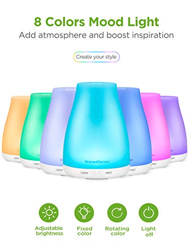 InnoGear Essential Oil Diffuser with Oils, 100ml Aromatherapy Diffuser with 6 Essential Oils Set, Aroma Cool Mist Humidifier Gift Set, Dark Wood Grain