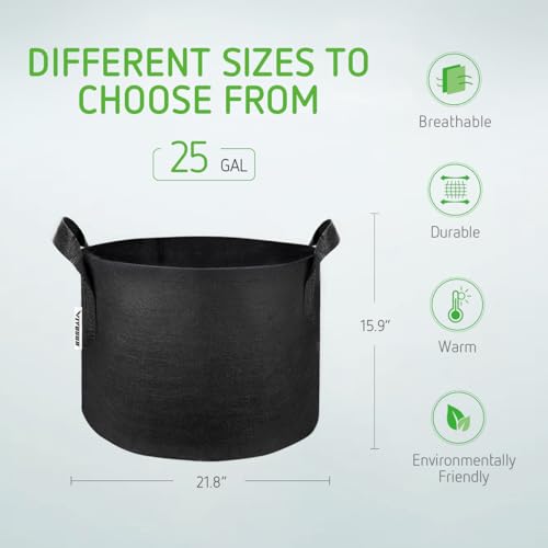 VIVOSUN 5-Pack 5 Gallon Grow Bags Heavy Duty 300G Thickened Nonwoven Plant Fabric Pots with Handles