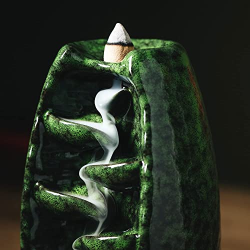 INONE Ceramic Incense Burner with 120 Cones, Waterfall Backflow Incense Holder, Aromatherapy Ornament, Zen Decor, Home Decor, Room Decor (Black)