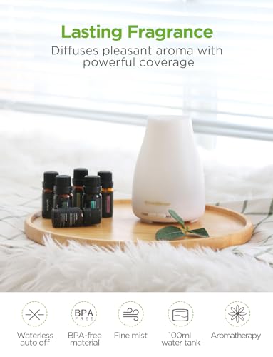 InnoGear Essential Oil Diffuser with Oils, 100ml Aromatherapy Diffuser with 6 Essential Oils Set, Aroma Cool Mist Humidifier Gift Set, Dark Wood Grain