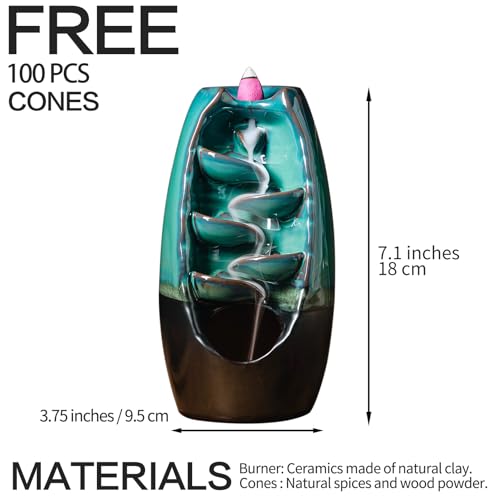 INONE Ceramic Incense Burner with 120 Cones, Waterfall Backflow Incense Holder, Aromatherapy Ornament, Zen Decor, Home Decor, Room Decor (Black)