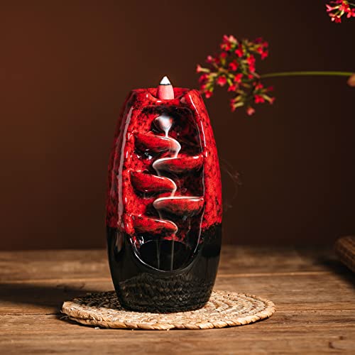 INONE Ceramic Incense Burner with 120 Cones, Waterfall Backflow Incense Holder, Aromatherapy Ornament, Zen Decor, Home Decor, Room Decor (Black)
