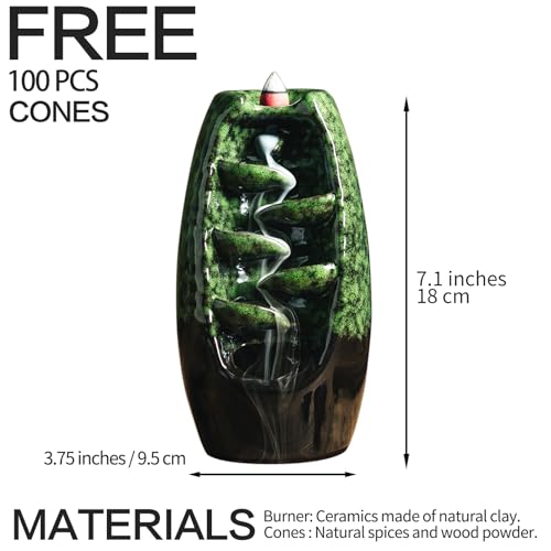 INONE Ceramic Incense Burner with 120 Cones, Waterfall Backflow Incense Holder, Aromatherapy Ornament, Zen Decor, Home Decor, Room Decor (Black)