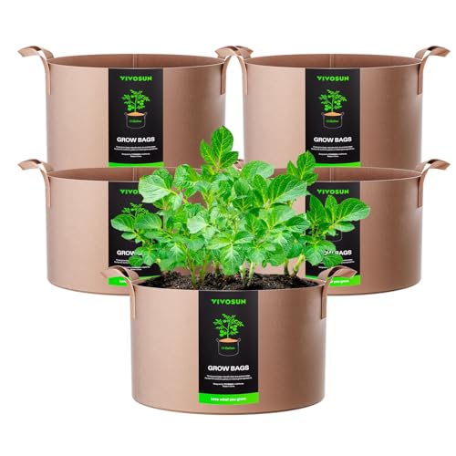 VIVOSUN 5-Pack 5 Gallon Grow Bags Heavy Duty 300G Thickened Nonwoven Plant Fabric Pots with Handles