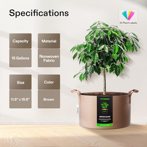 VIVOSUN 5-Pack 5 Gallon Grow Bags Heavy Duty 300G Thickened Nonwoven Plant Fabric Pots with Handles