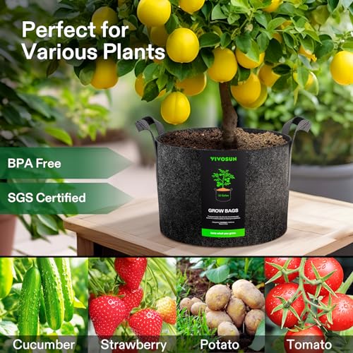 VIVOSUN 5-Pack 5 Gallon Grow Bags Heavy Duty 300G Thickened Nonwoven Plant Fabric Pots with Handles