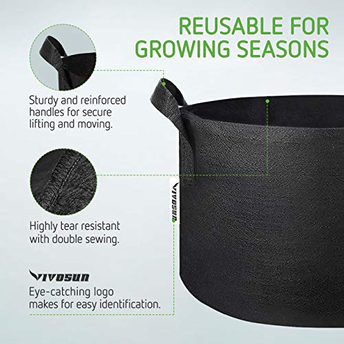 VIVOSUN 5-Pack 5 Gallon Grow Bags Heavy Duty 300G Thickened Nonwoven Plant Fabric Pots with Handles