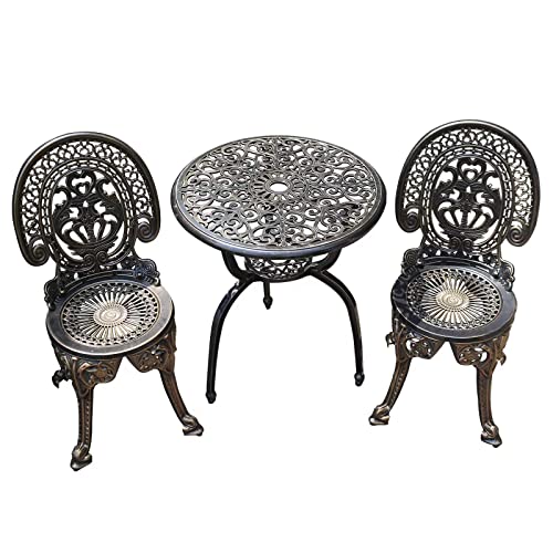 JARDIN DE CENTENNIAL Patio Bistro Set.Rust-Resistant Cast Aluminum Bistro Table Set with Umbrella Hole for Backyard (Rose Copper)