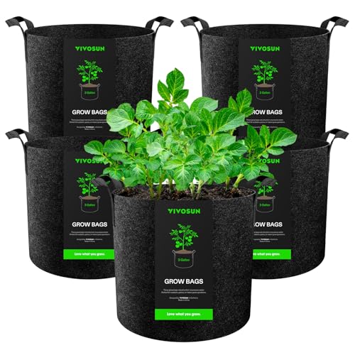 VIVOSUN 5-Pack 5 Gallon Grow Bags Heavy Duty 300G Thickened Nonwoven Plant Fabric Pots with Handles