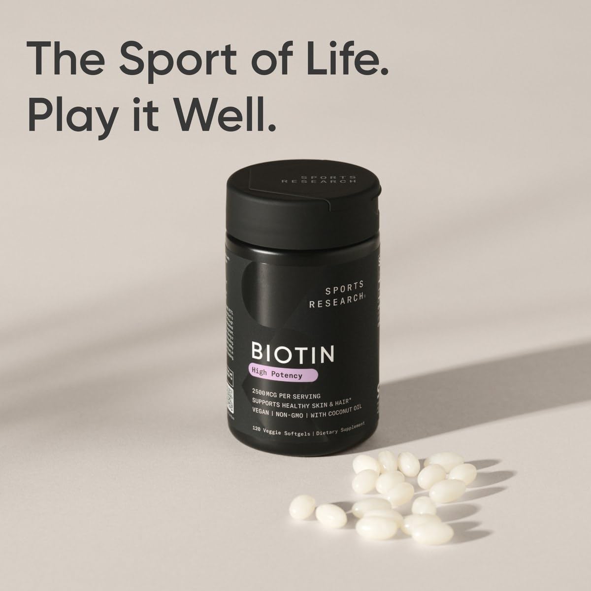 Sports Research® Biotin 10,000mcg with Organic Coconut Oil - Biotin (Vitamin B7) for Healthy Skin and Hair Support* - for Women and Men - Vegan, Non-GMO, Gluten & Soy-Free - 30 Veggie Softgels