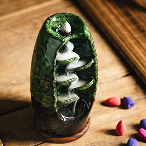 INONE Ceramic Incense Burner with 120 Cones, Waterfall Backflow Incense Holder, Aromatherapy Ornament, Zen Decor, Home Decor, Room Decor (Black)