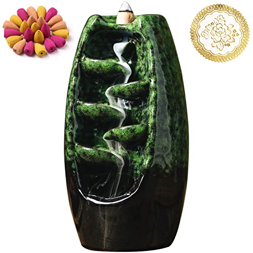 INONE Ceramic Incense Burner with 120 Cones, Waterfall Backflow Incense Holder, Aromatherapy Ornament, Zen Decor, Home Decor, Room Decor (Black)